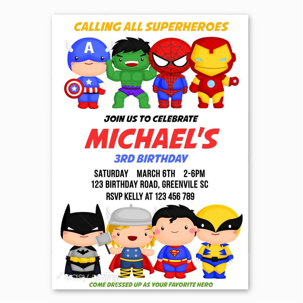 Cute SuperHero Birthday Invitation Birthday Invitation Printable ...