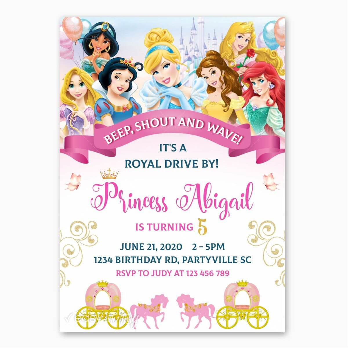 Disney Princesses Birthday Parade Invitation Easy Inviting