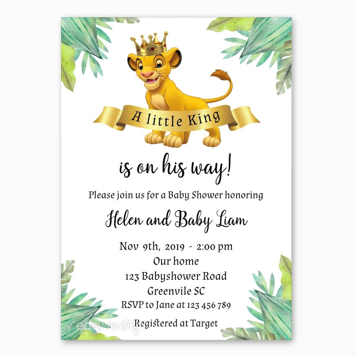 Lion King Baby Shower Invitation Easy Inviting