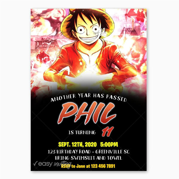 Luffy One Piece Birthday Invitation Easy Inviting