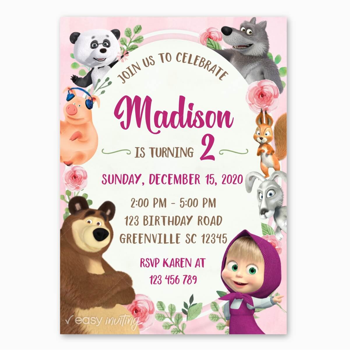 Drawing And Illustration Digital Masha And The Bear Birthday Party Invitation Whatsapp Invitation 