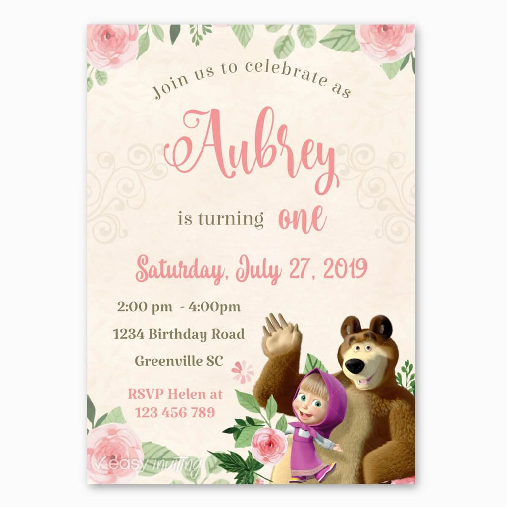 Masha and the Bear Birthday Invitation Printable Easy Inviting