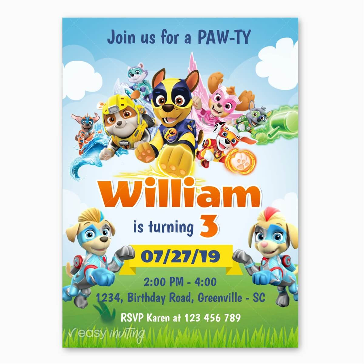 Paw Patrol Mighty Pups Birthday Invitation – Easy Inviting