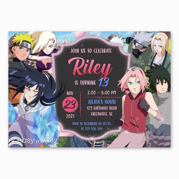 Naruto Girls Birthday Invitation