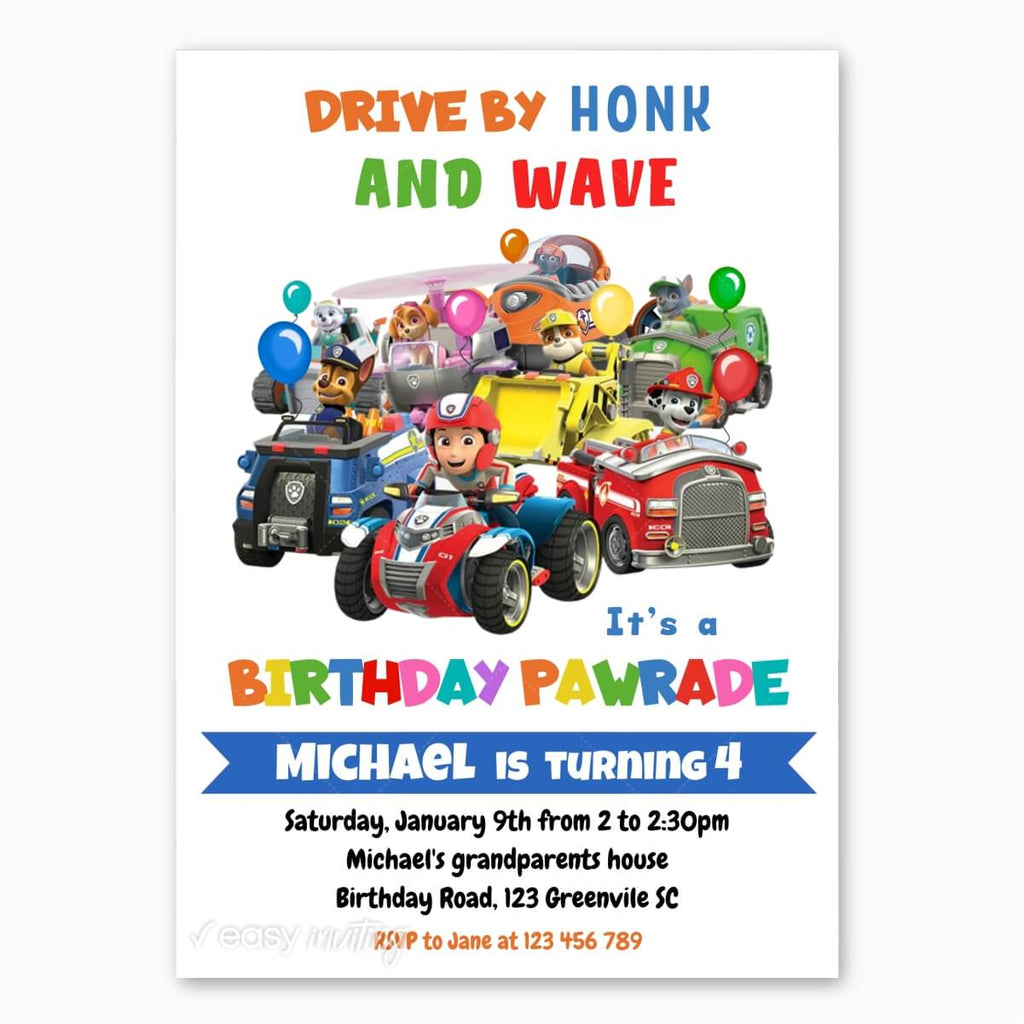 1) Paw Patrol Drive-by Parade Invitation –