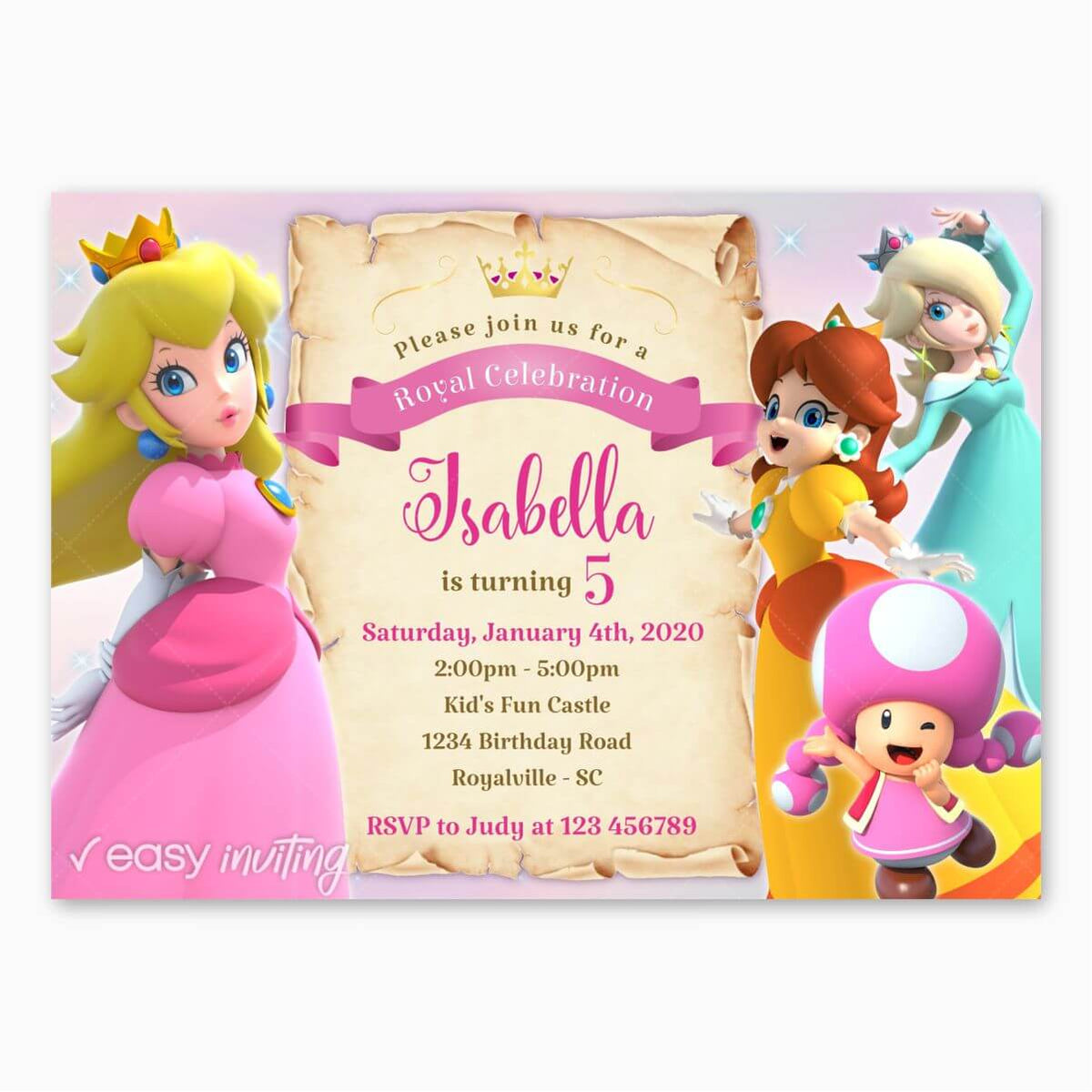 Princess Peach Birthday Invitation Easy Inviting