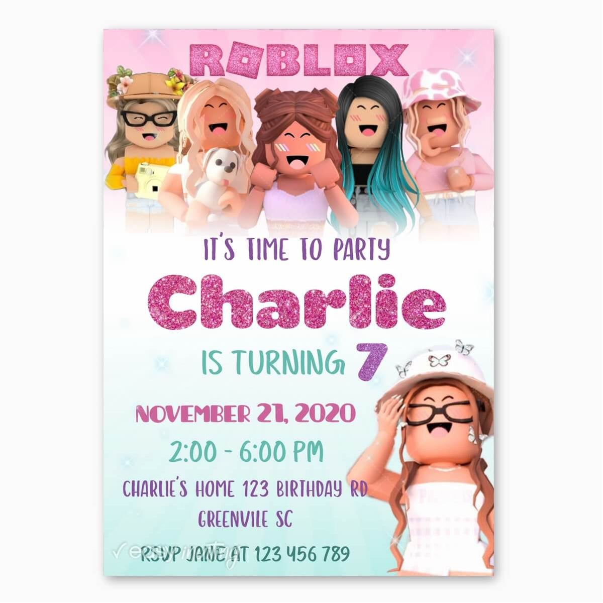 Roblox Birthday Invitation For Girls Easy Inviting - roblox party invitation template