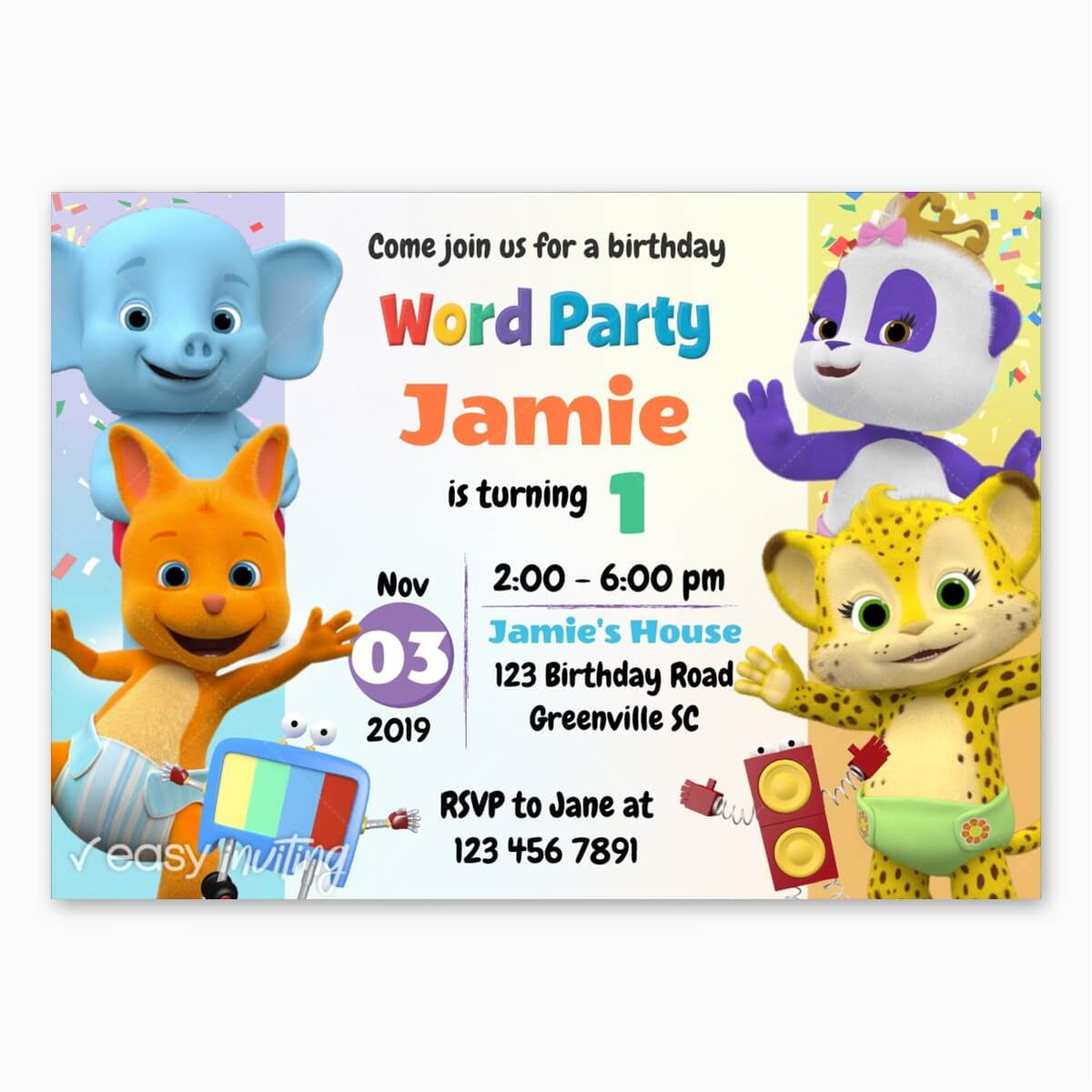 Word Party Birthday Invitation Easy Inviting