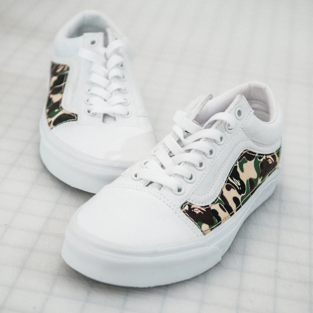 all white bape shoes