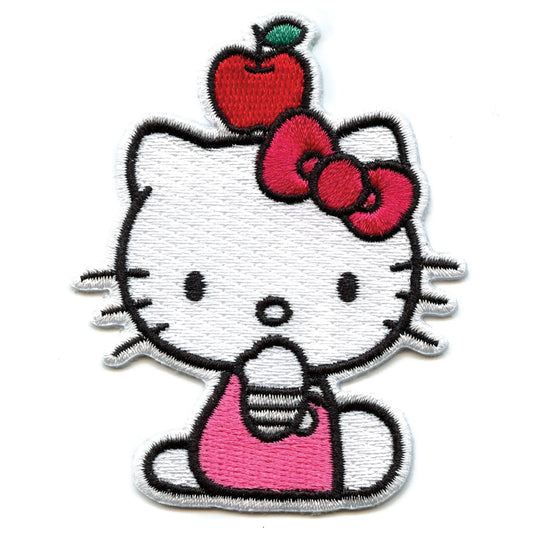 Hello Kitty Striped Hat Patch Red Bow Head Shot Embroidered Iron On