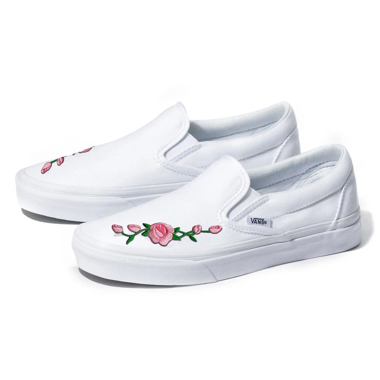 white vans with pink roses