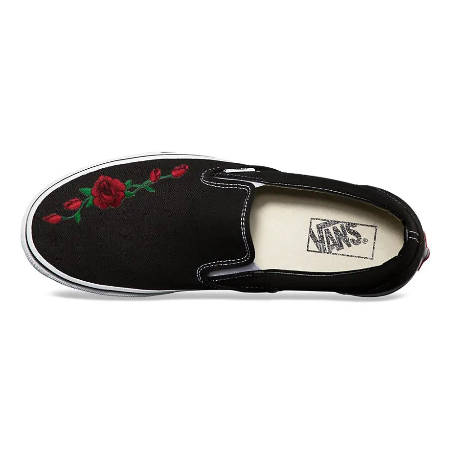 black vans with red roses