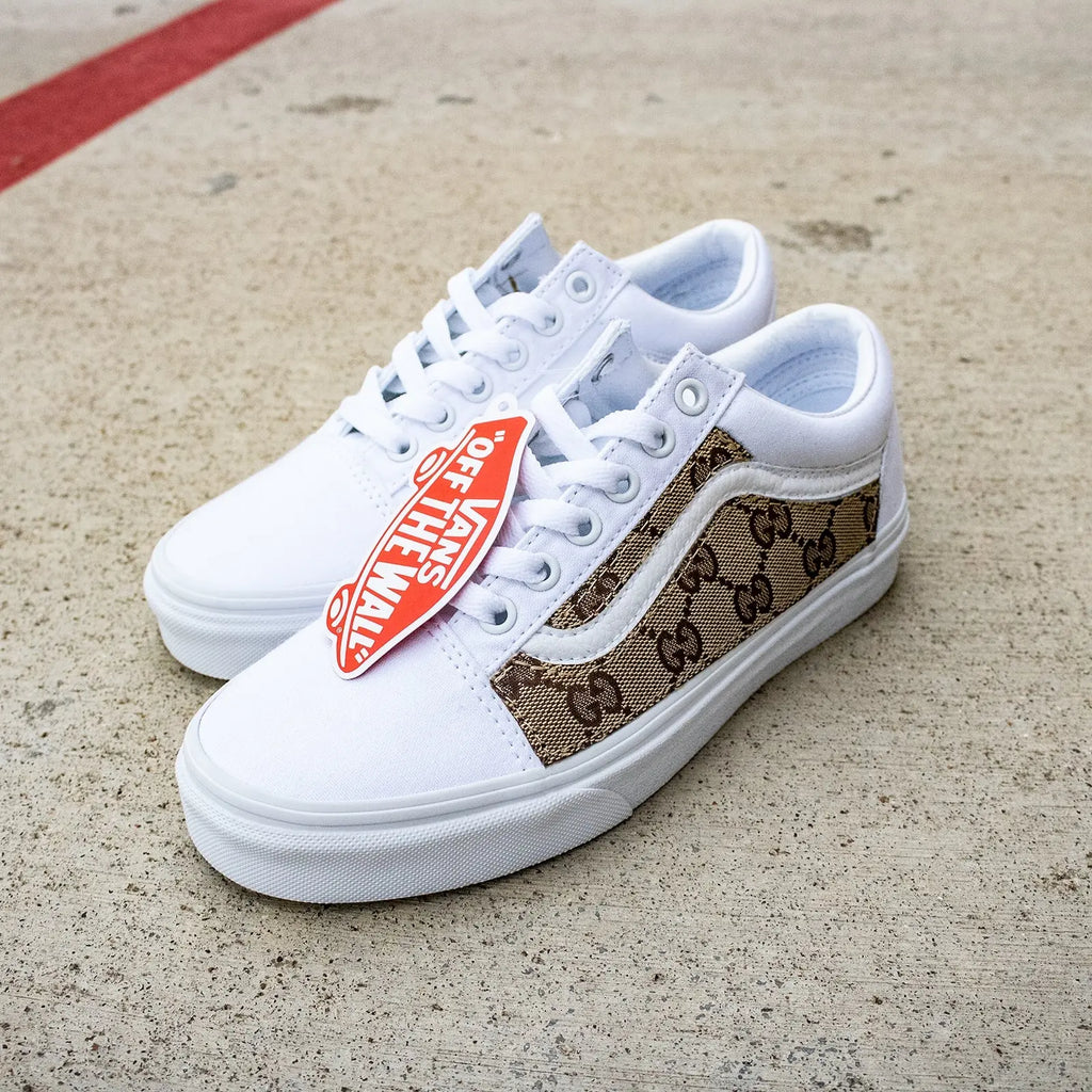 Vans White Old Skool x Authentic GG Fabric Custom Shoes Pa