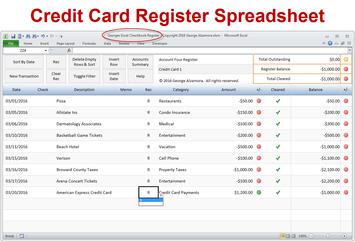 How To Enter Credit Card Transactions Excel Checkbook Software