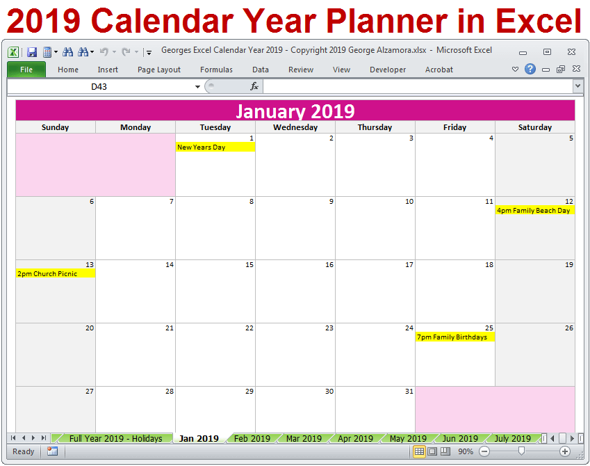 excel budget calendar 2018