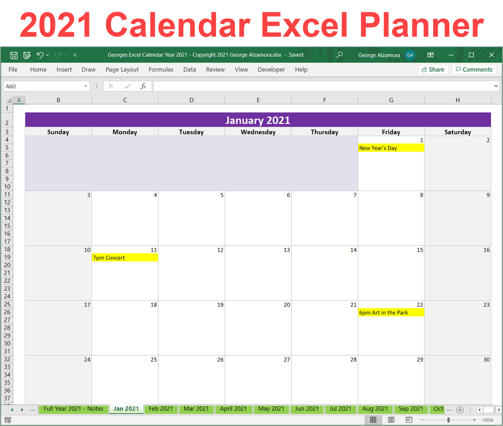 2021 Excel Calendar Planner Template Monthly Yearly Printable Download Buyexceltemplates Com