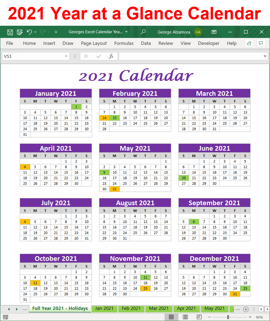 Featured image of post Planner 2021 Year At A Glance Calendar 2021 Free Printable / I have designed some cute yearly calendars in 4 different designs which you can yes, you guessed it right, i am providing you with a free printable year at a glance calendar 2021.