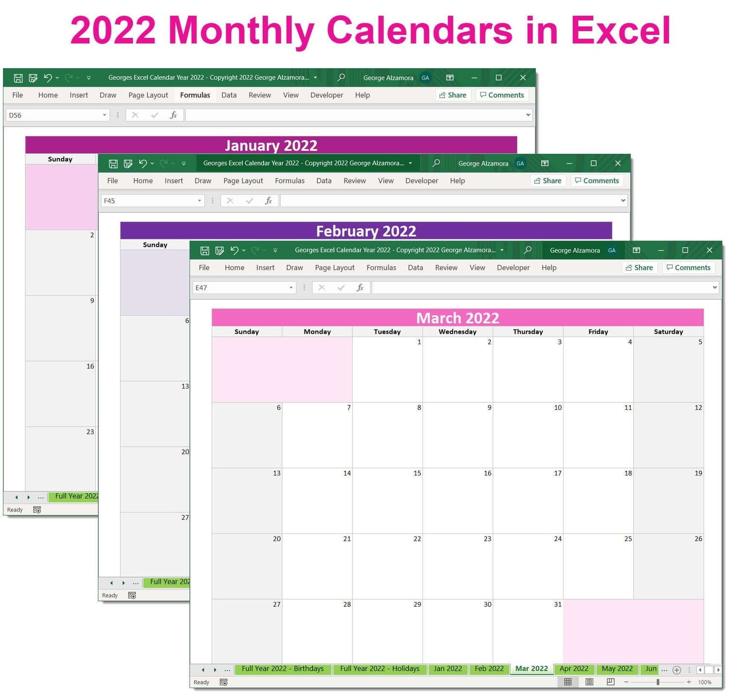 2022 excel calendar planner template monthly yearly printable download buyexceltemplates com