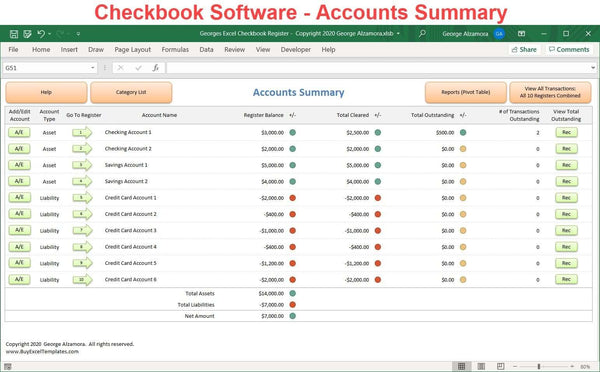 excel checkbook register with reconciliation