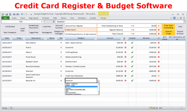 excel budget planner for credit cards