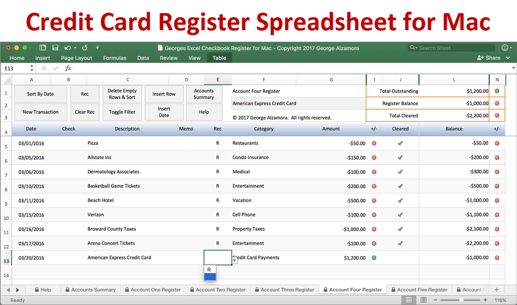 Checkbook Software for Mac in Excel Spreadsheet - BuyExcelTemplates.com