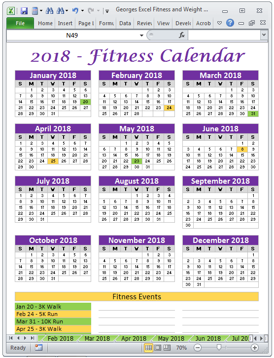 fitness calendar templates