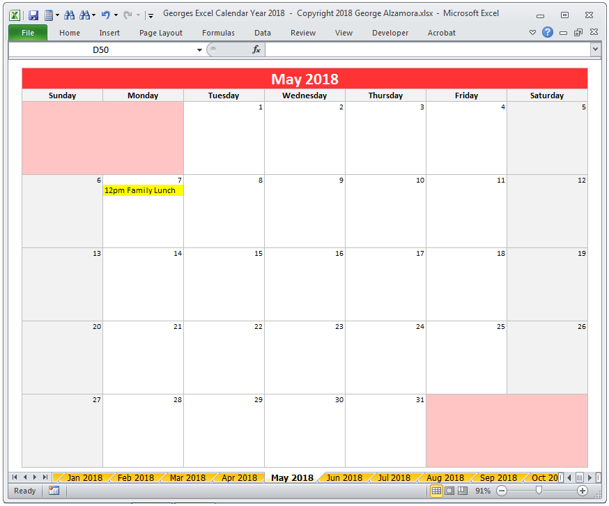 18 Calendar Year In Excel Spreadsheet Printable Digital Download Buyexceltemplates Com