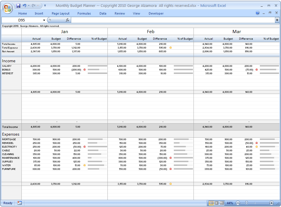 budget planner calendar excel