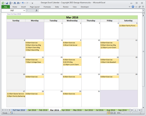 2016 weekly budget calendar