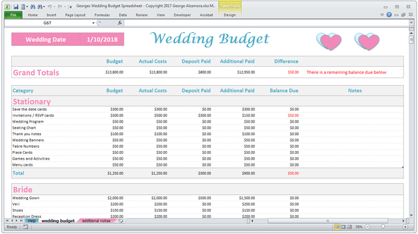 wedding budget worksheet excel