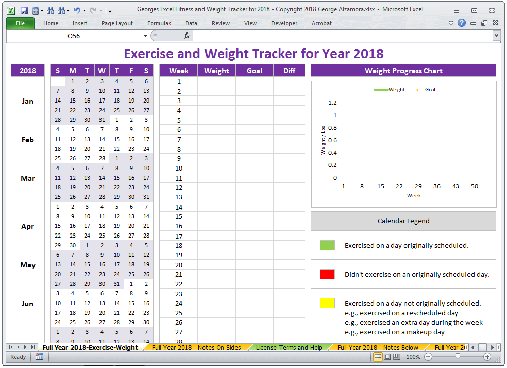 weight tracker excel template