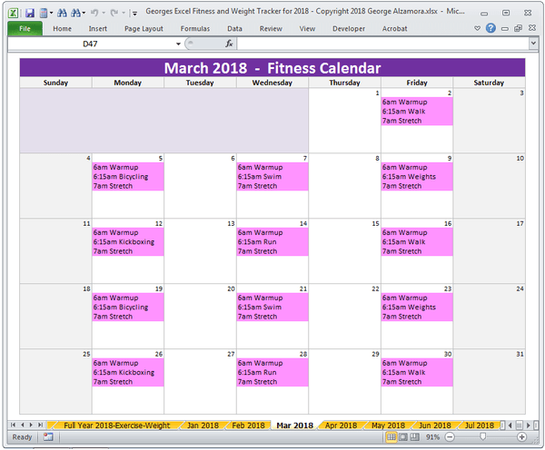 Excel Fitness Weight Loss Tracker Template For Year 2018