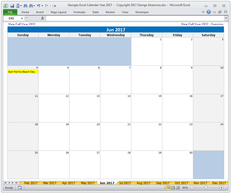 Excel Calendar Year 17 Spreadsheet Buyexceltemplates Com