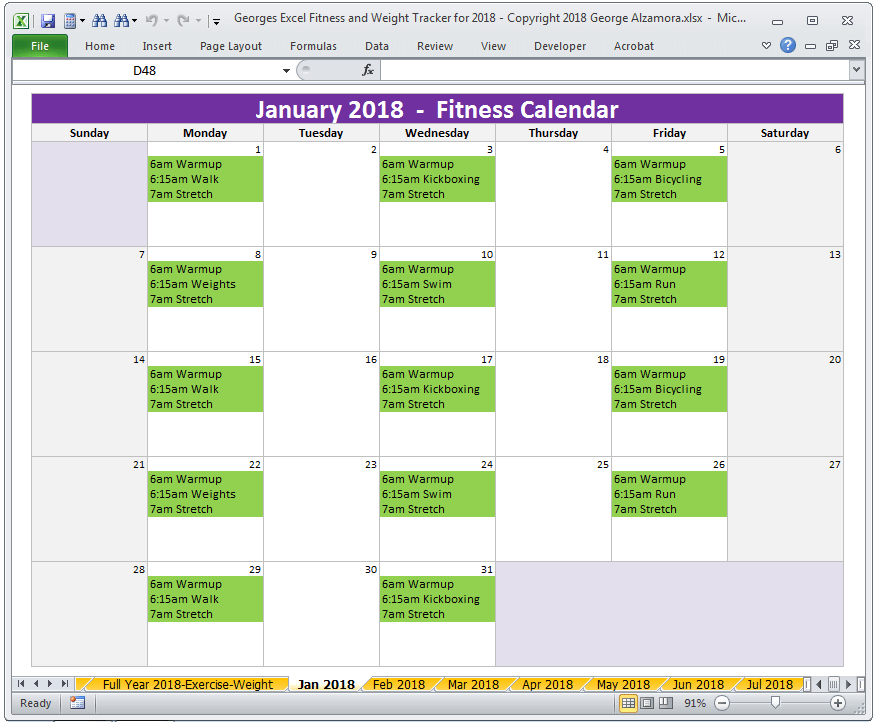 mothly weight training tracker excel