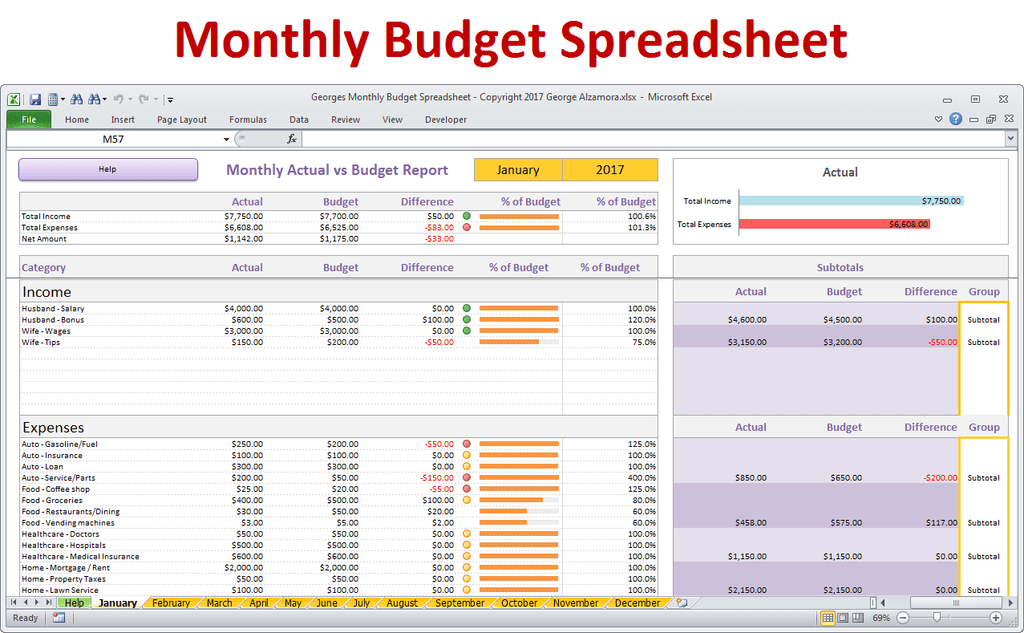 excel monthly expenses template