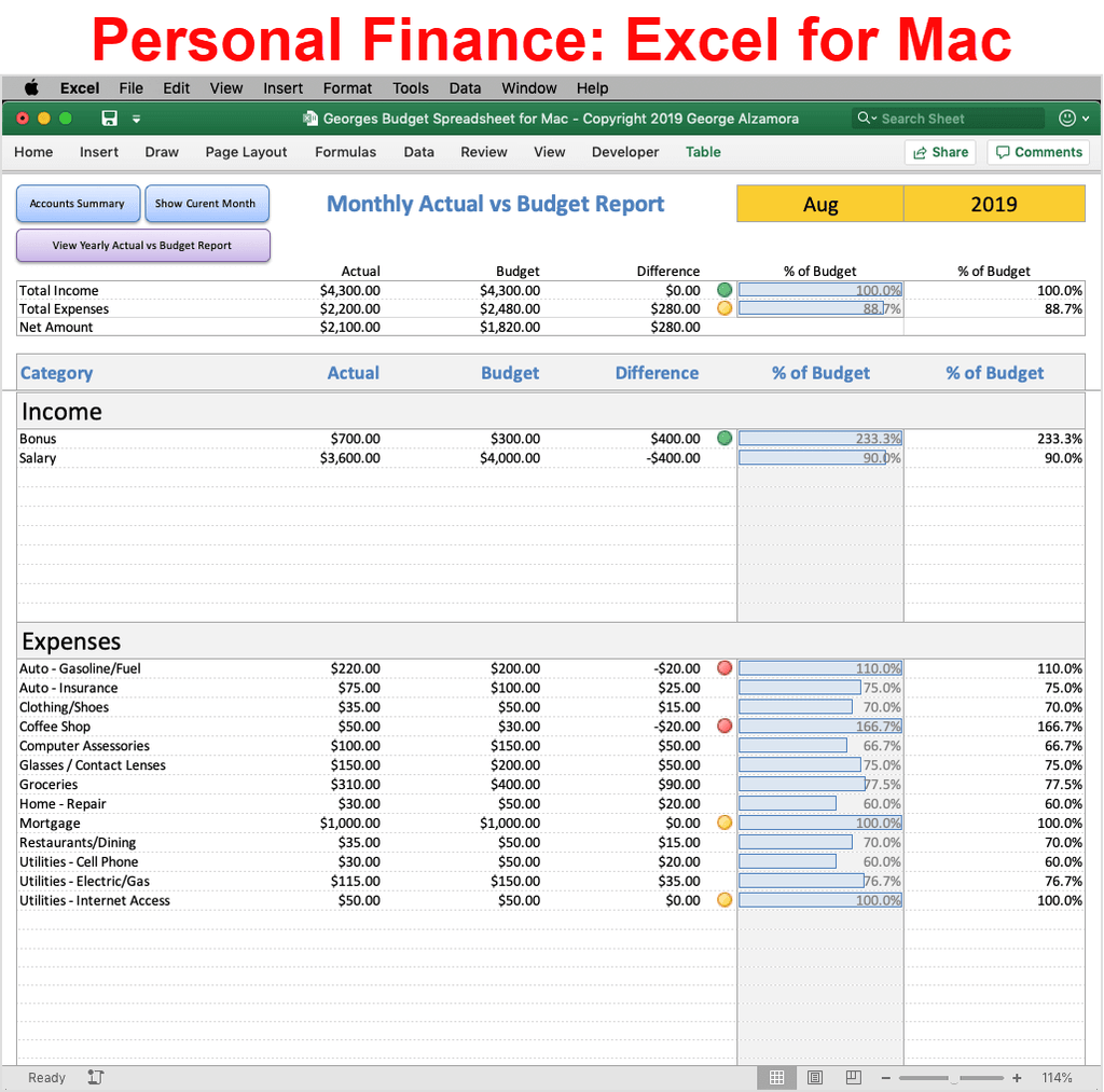 Mac budget software using Excel for Mac to manage personal finances