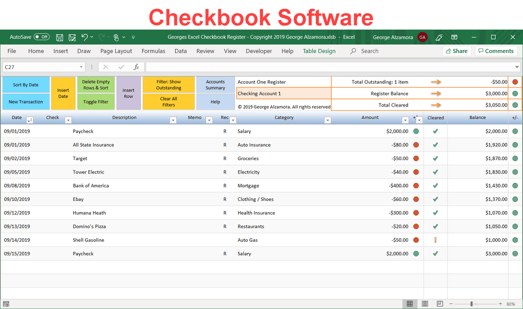 Excel Checkbook Register Spreadsheet – BuyExcelTemplates.com