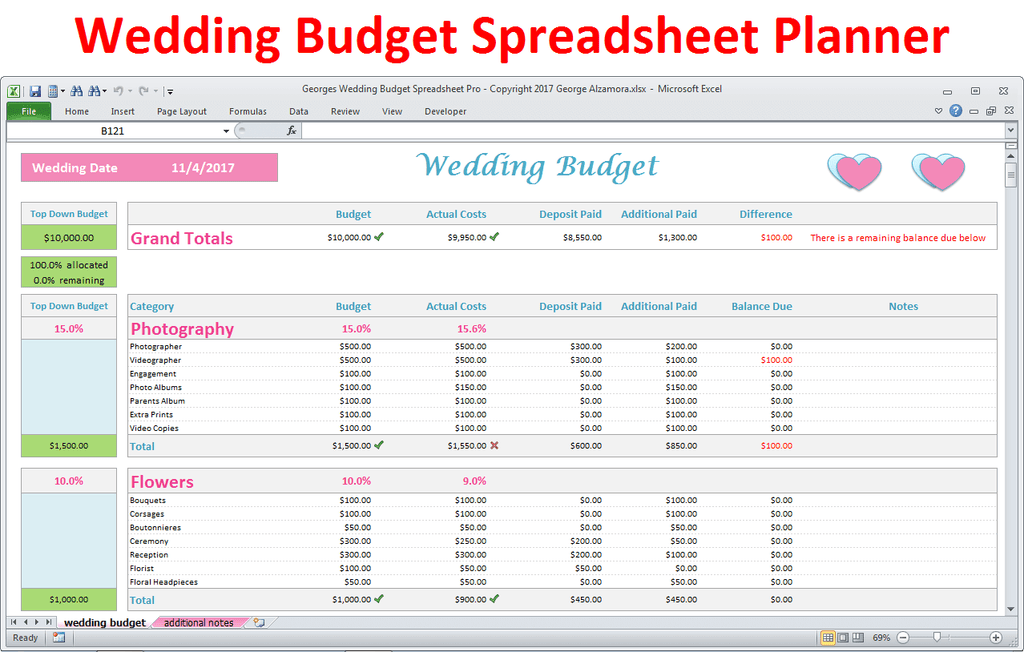 Wedding Budget Spreadsheet Excel Wedding Planner Pro Version 3128