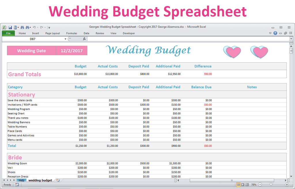 wedding budget planner excel template