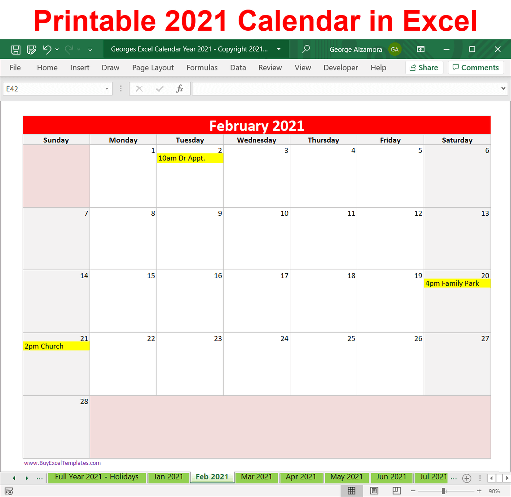 2021 Excel Calendar Planner Template Monthly Yearly Printable Download Buyexceltemplates Com