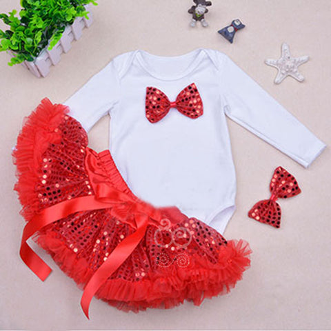 Red Bow Top And Sequinned Skirt