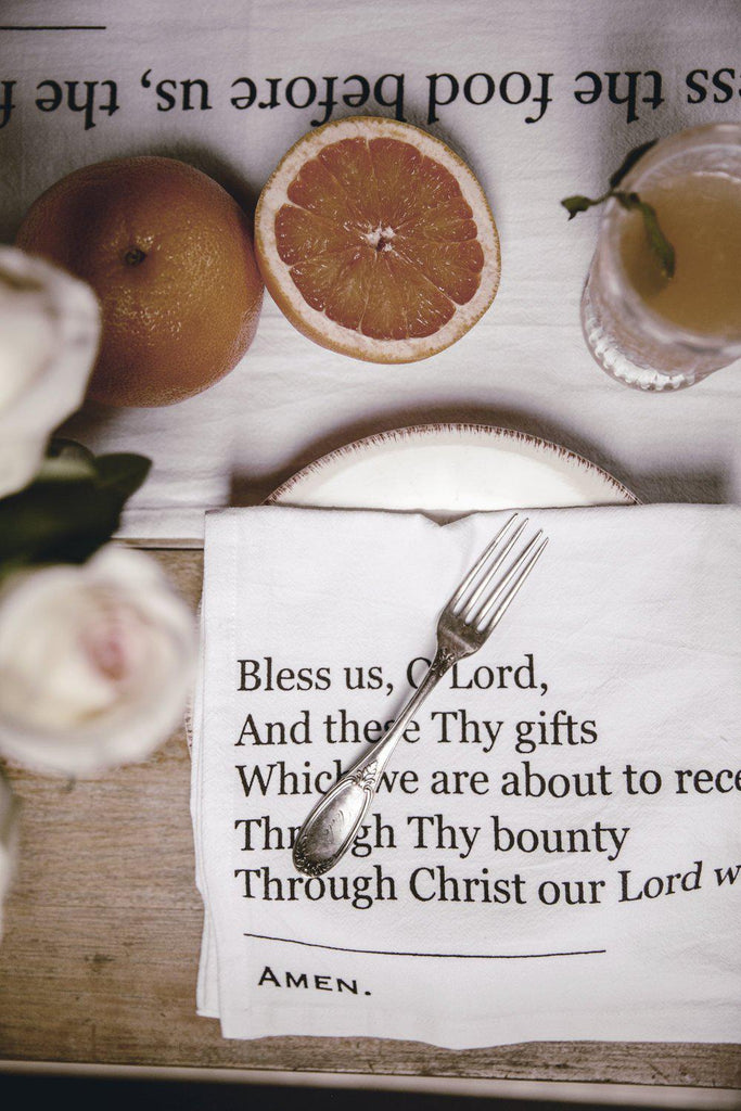brunch table setting with prayer napkins