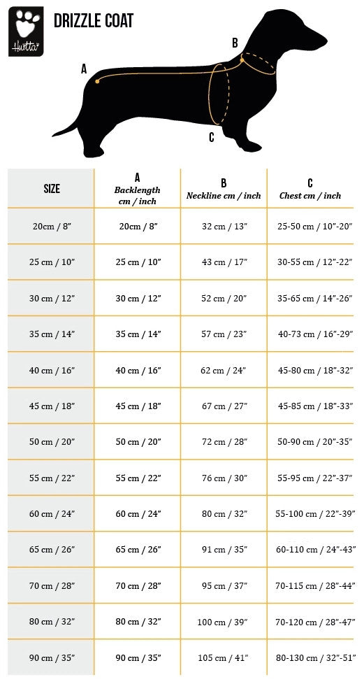 Hurtta Drizzle coat str guide