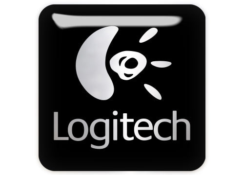 Logitech Black 1x1 Chrome Effect Domed Case Badge Sticker Logo
