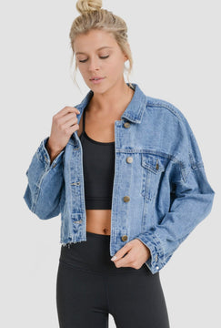 Raw & Ribbed Crop Denim Jacket