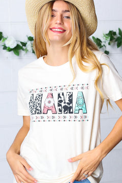 White Boat Neck MAMA Graphic Knit Tee