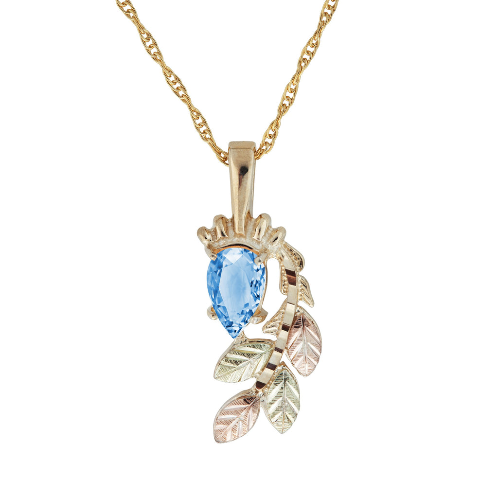 Black Hills Gold Pear Cut Blue Topaz Pendant & Necklace