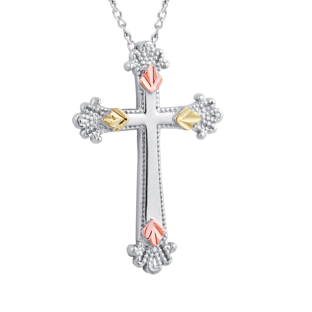 Sterling Silver Black Hills Gold Latin Cross Pendant & Necklace