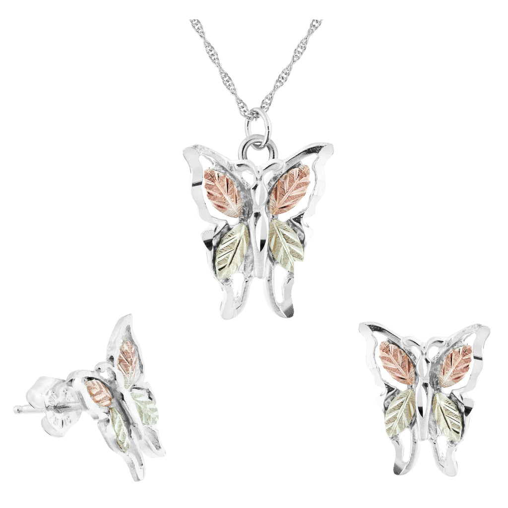 Sterling Silver Long Butterflies Earrings & Pendant Set