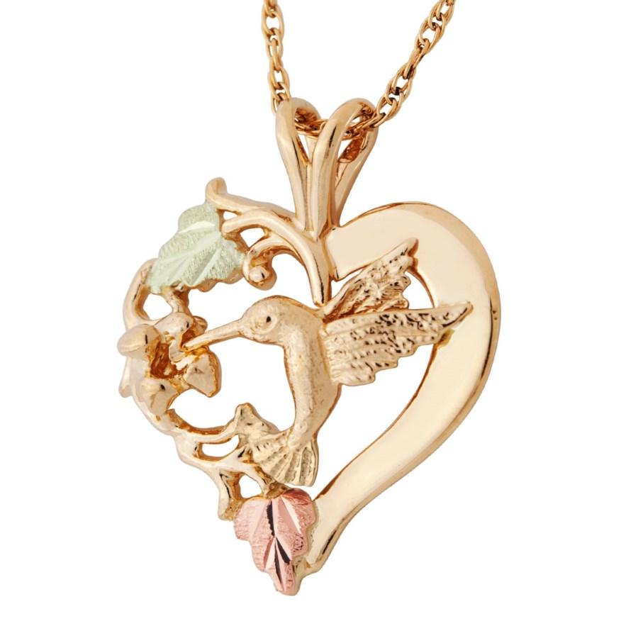 Hummingbird In A Heart Black Hills Gold Pendant And Necklace 5568